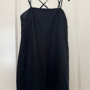 Elegant Black Spaghetti Strap linen Dress